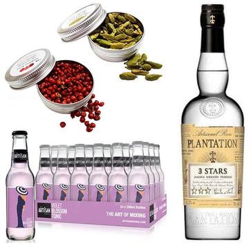 Plantation White Rum & 24 Artisan Violet Blossom Tonik 2 db Ajándék Koktél Fűszerrel