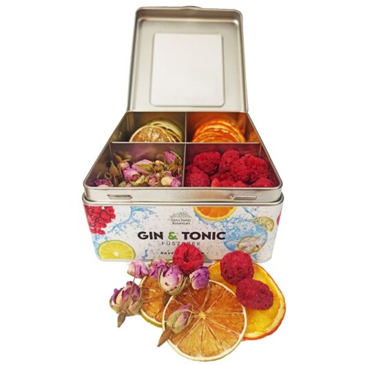 Gin Tonic Botanicals fém dobozban, osztott (lime-narancs-bimbó-málna) - 91 gr